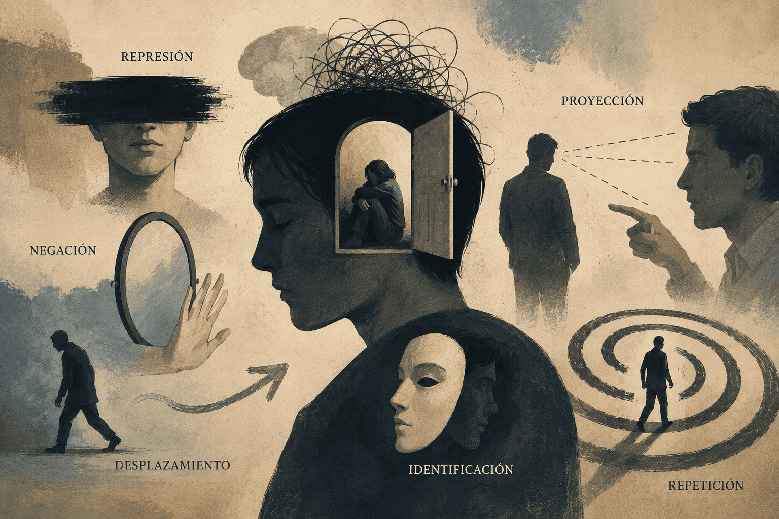 Ilustración simbólica sobre mecanismos psíquicos